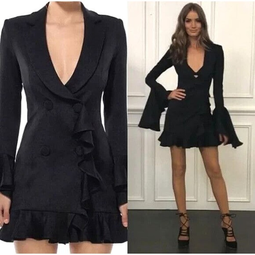 NWT Misha Collection Christy Frill Blazer Dress Black Size 2